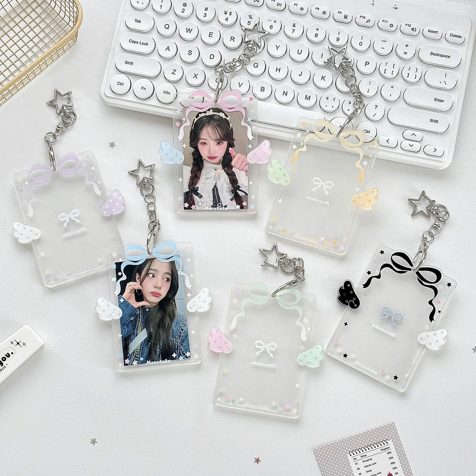 MINKYS Transparent Clear Acrylic Angel Wing Bow Photocard Holder Hard Protective Sleeve ID Card Holder Protector Case