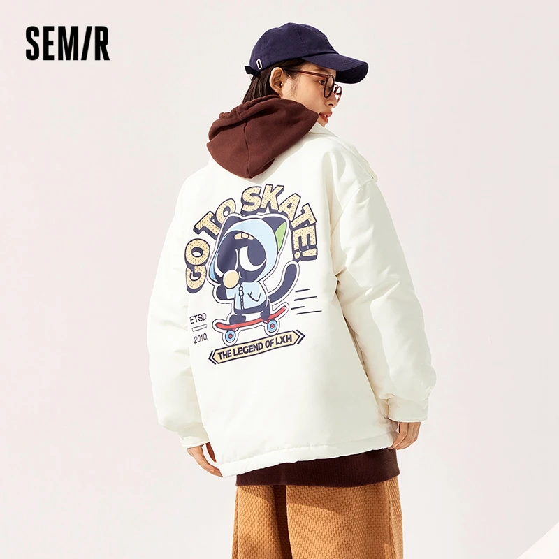 Semir-女性用のミドル丈ジャケット,スタンドカラー,3プルーフ,漫画,冬用,ルーズ,暖かい,2022