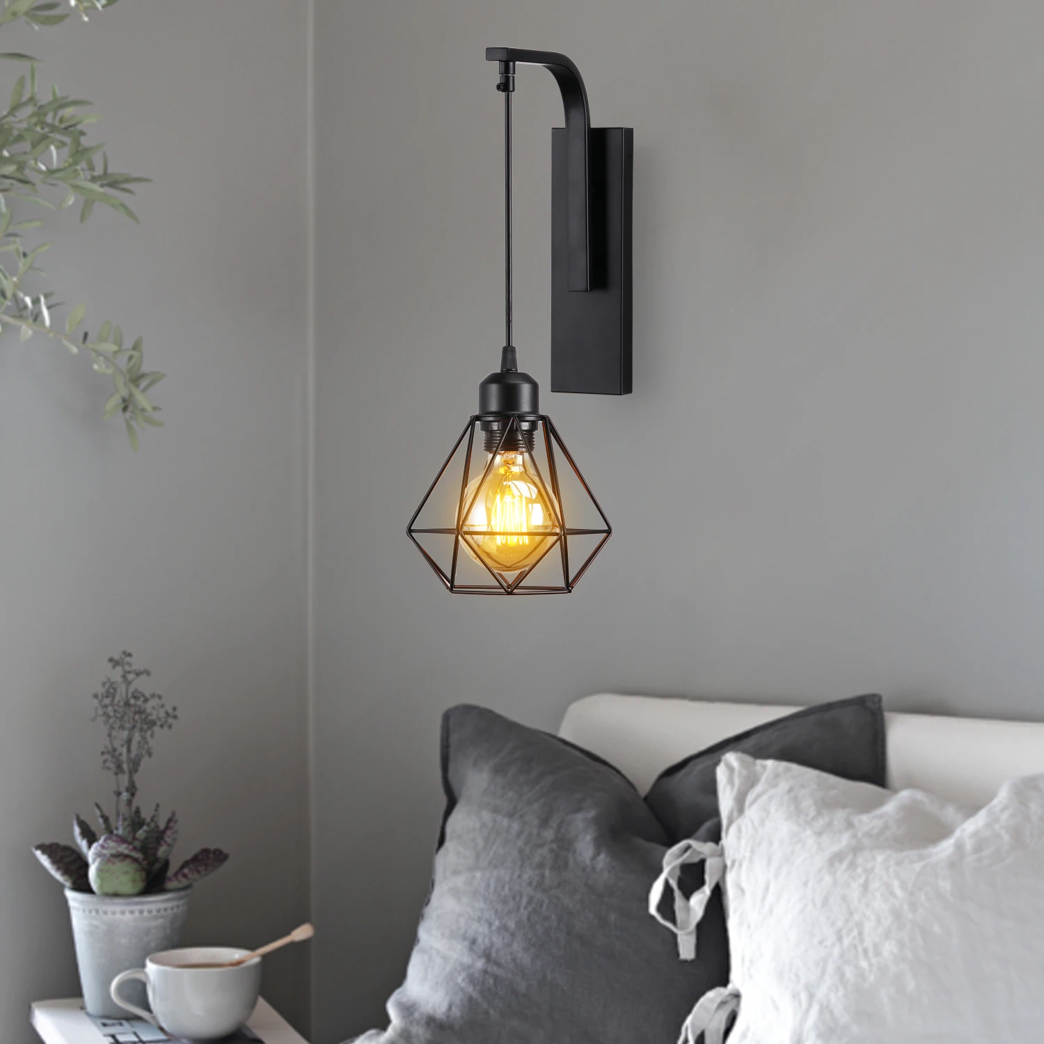 Modern Vintage LED Wall Lamp Bedside Drop Light Fixture Luminaire Indoor Lighting Lampshade Hanging Sconce Nordic Home Decor