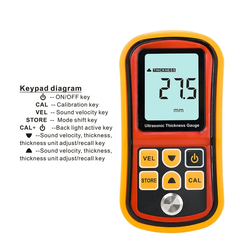 GM100 Digital Ultrasonic Thickness Gauge Metal Steel Plate Tester LCD Display Portable Industrial Measurement Tool for Pipe