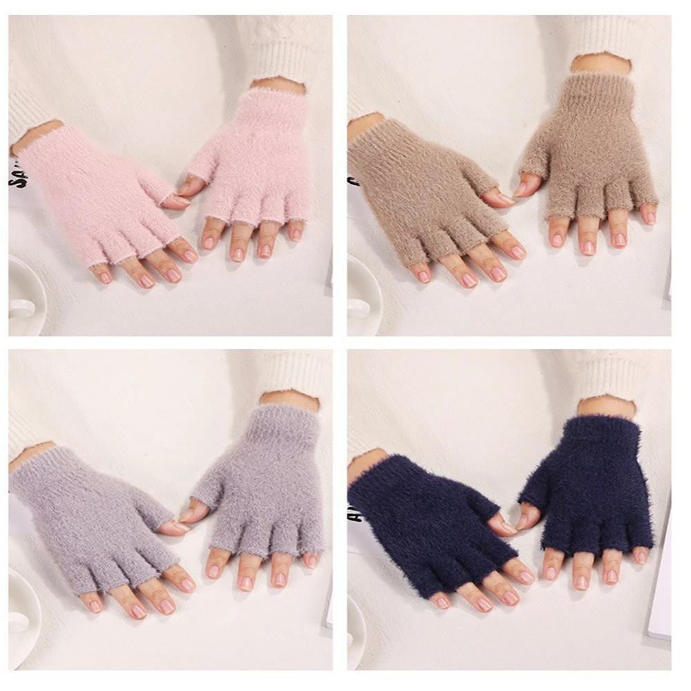 Fashion Half-Finger Gloves For Women Men Fingerless Thicken Warm Mitten Work Gloves Autumn And Winter Knitted Students Gloves