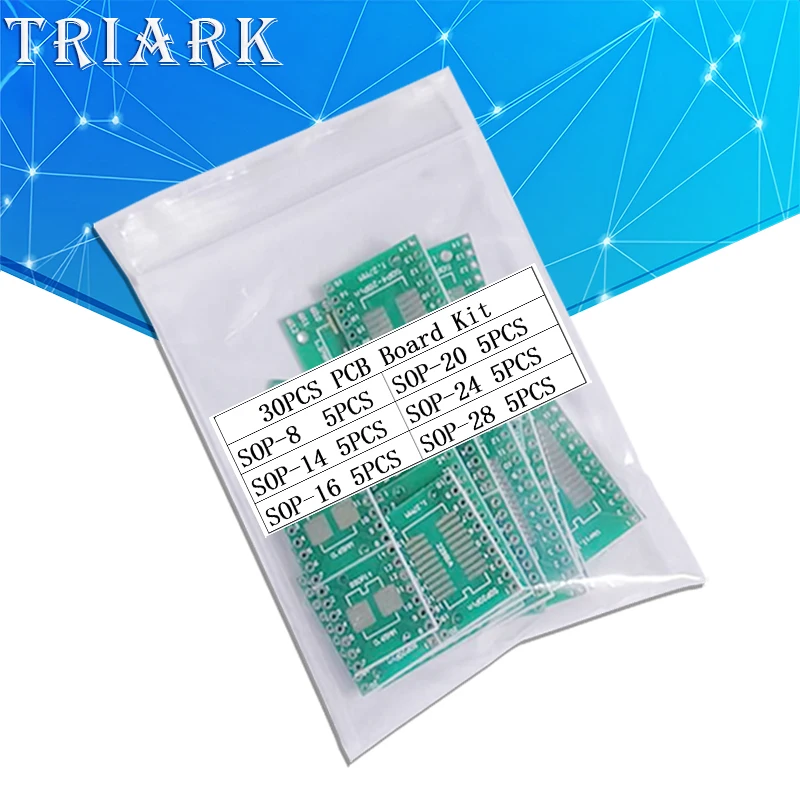 30PCS PCB Board Kit SOP8 SOP14 SOP24 SOP16 SOP20 SOP28 SOP SMT to DIP Test Board Kit SOP-8/14/16/20/24/28