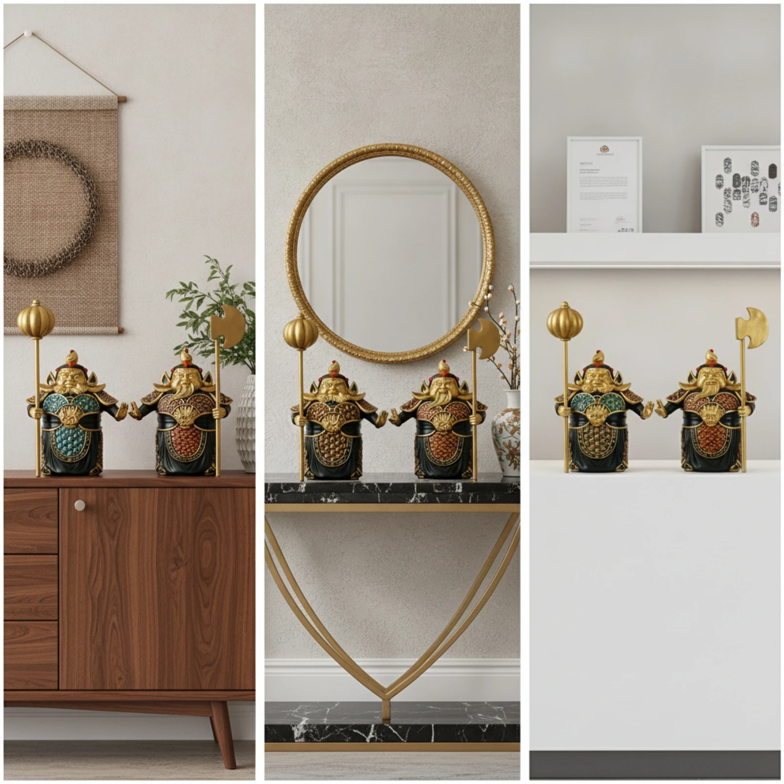 Resin Door God Figurines Hand-Painted Door God Figurines with Statues Sculpted Figurine Ornate for Homeowners, Entryway