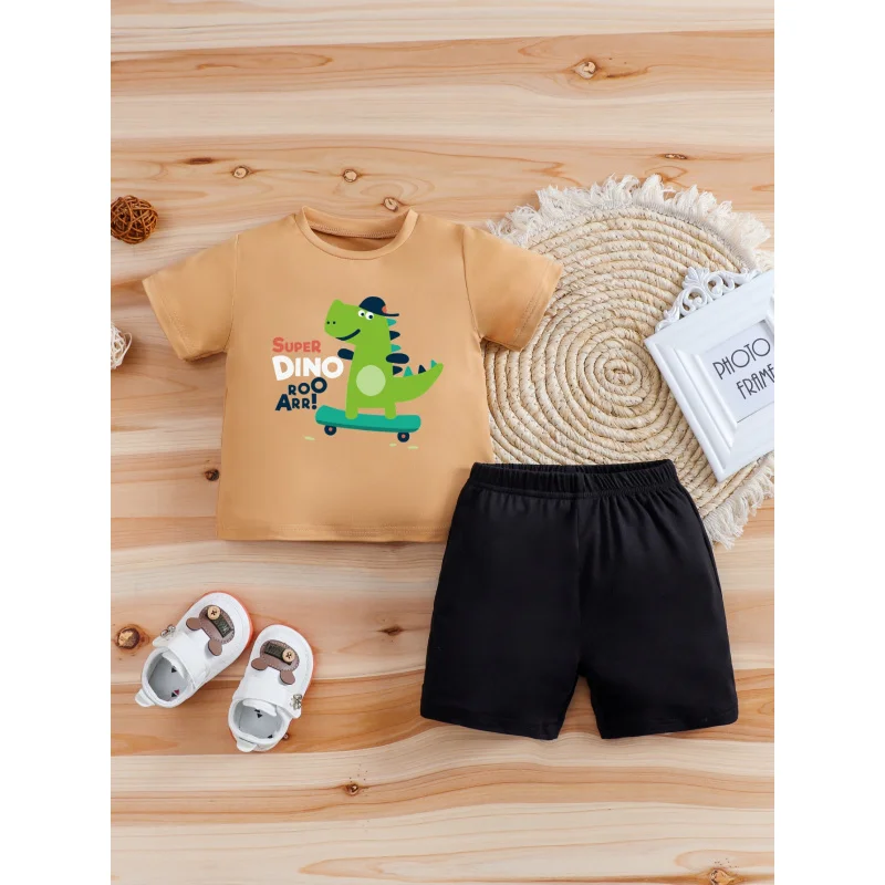 

IURNXB 2PCS Children Clothes Set Cartoon Print Short Sleeve Top+Shorts Outfits Little Boy Kids Playsuits Casual Wear Summer 1-6Y