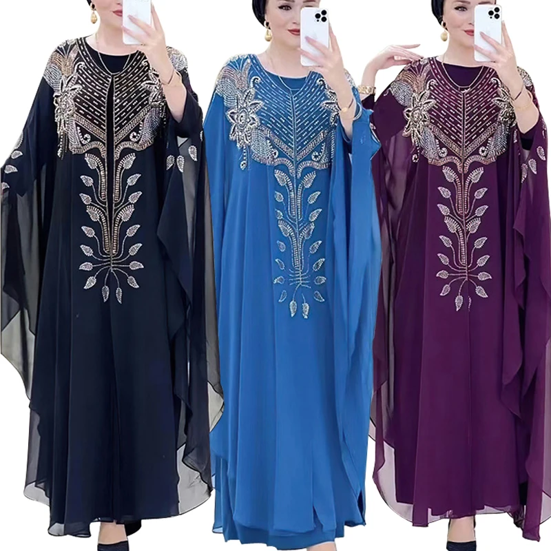 

Chiffon Dubai Abayas Muslim Women Dresses Clothing 2025 Elagant Kaftan Turkey Evening Party Dresses Arab Islamic Bobe Ramadan