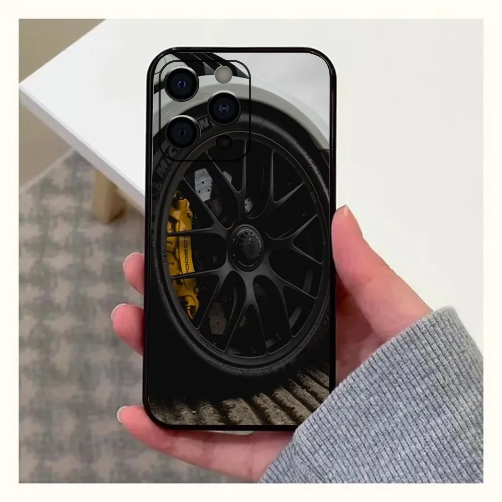 Luxury Sports Car Wheel Caliper Phone Case For Apple iPhone 15,14,13,12,11,Pro,X,XS,Max,XR,Plus,Mini Soft  black shell