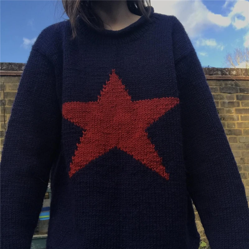 Dourbesty Star Pattern Sweaters Harajuku Vintage Aesthetics Jumpers Grunge Retro Knit Sweater Autumn Winter Baggy Pullovers Tops