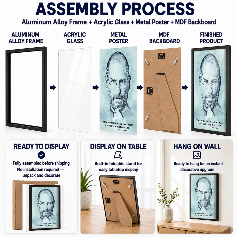 Steve Jobs Famous Quotes Framed Aluminum Metal Poster Customized Photo Lettering Style Wall Art For Office Ideal Birthday Gift