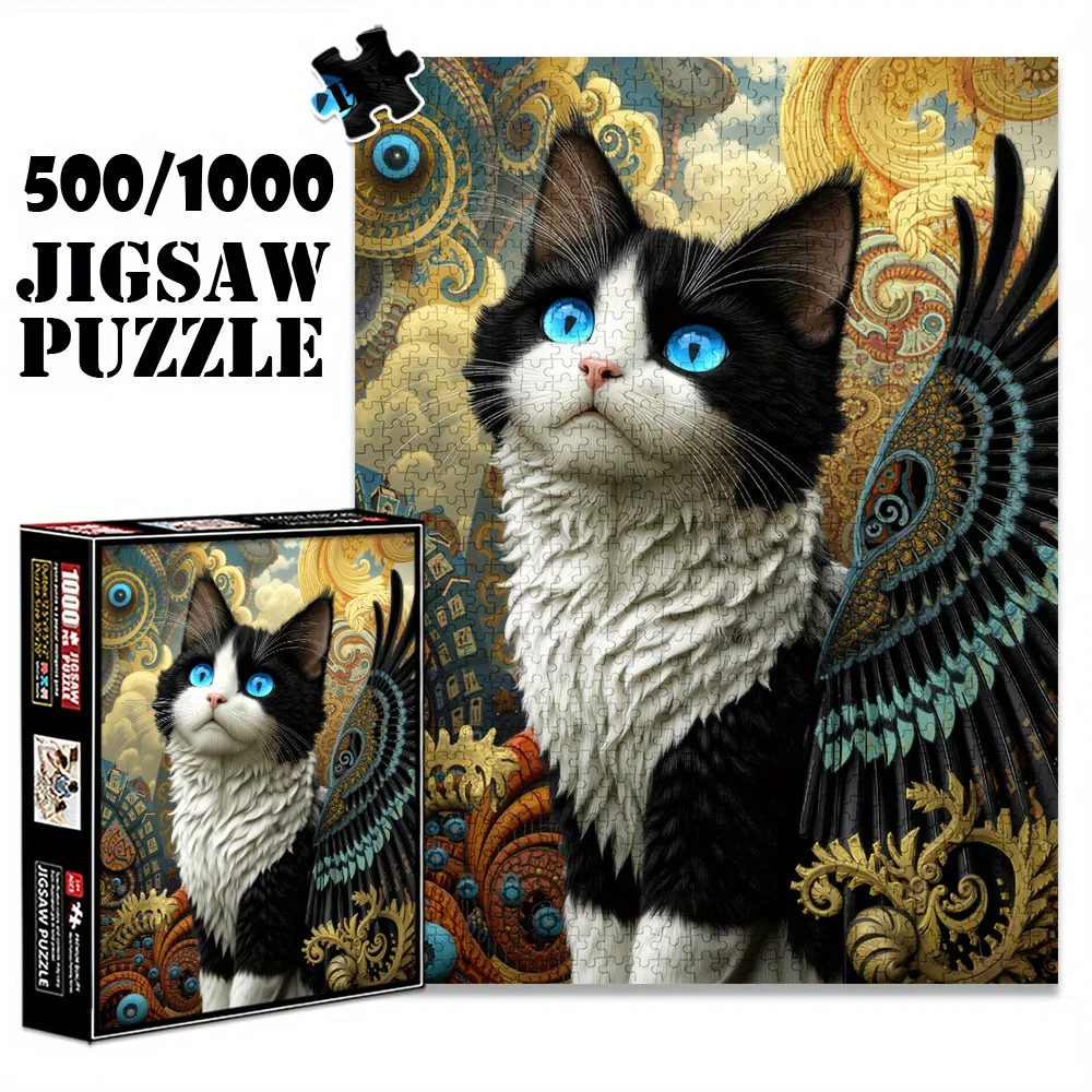 1000 pièces (500 pièces x2) Puzzle adulte avec ailes-grand 27.56x19.69 pouces décoration chat/oiseau,-pièces à gratter adaptées pour A