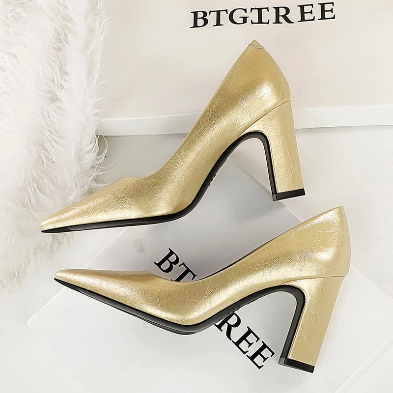 

Туфли-лодочки BIGTREE 2026 весна, золотисто-серебристые, с острым носком, на квадратном каблуке, элегантные, для свадьбы, женские, модные, Zapatillas De Mujer