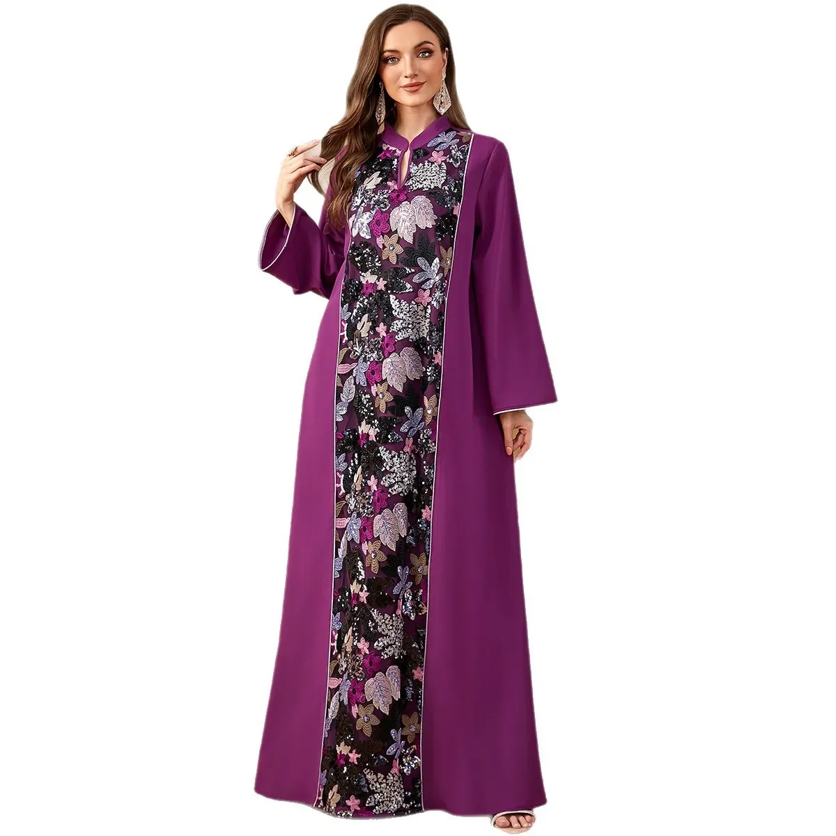 فستان عيد مسلم للنساء عباية فساتين الحفلات المسائية كم طويل رداء عربي دبي إسلام رمضان ترتر فستان طويل ماكسي ملابس