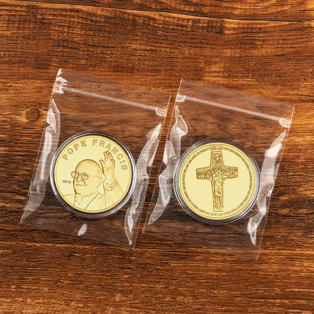 2013 البابا 266th للكنيسة الكاثوليكية البابا فرانسيس الذهبي مطلي تذكارية عملة تحصيل هدية ديكور المنزل #4