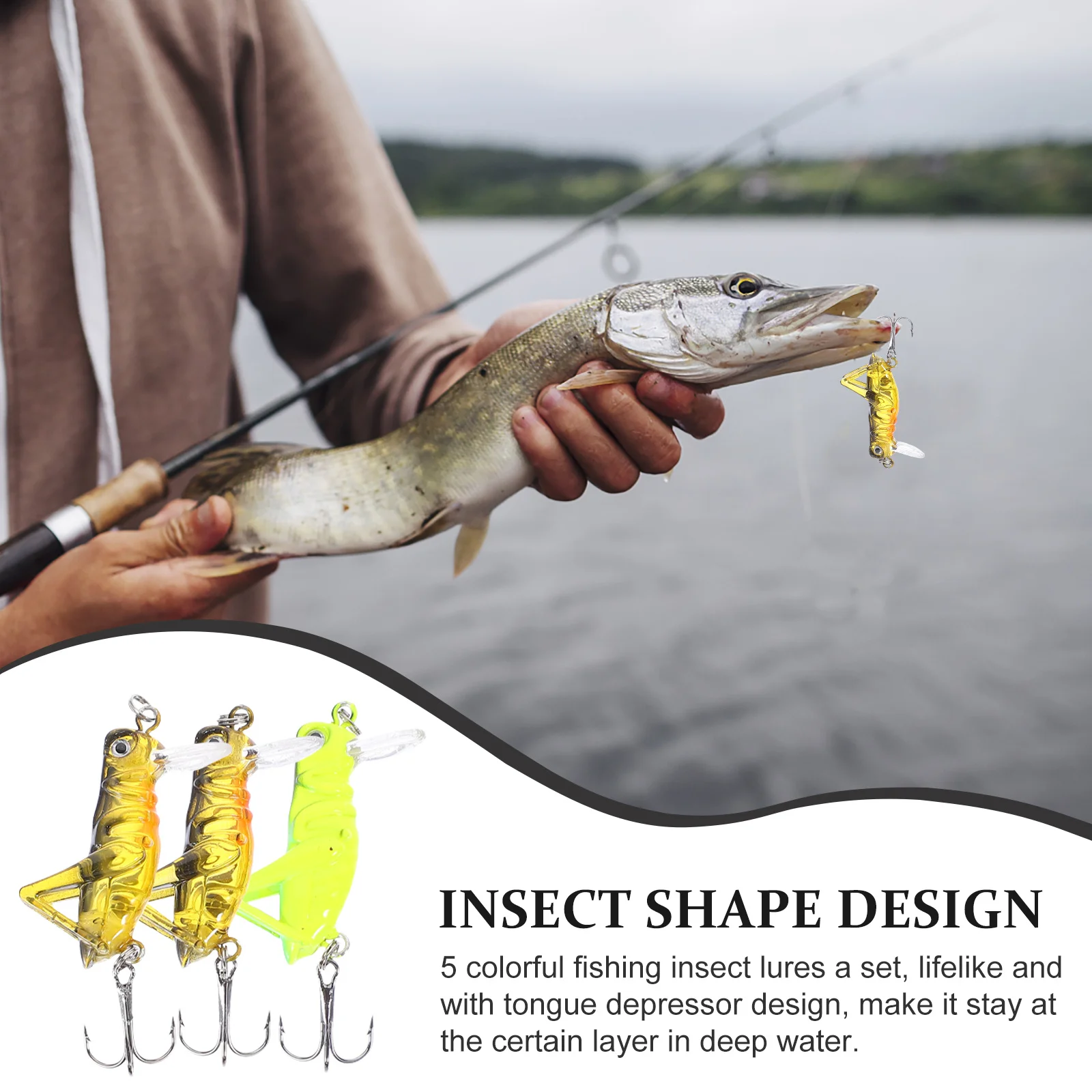 

5Pcs 3.3cm 3G Floating Grasshopper Fishing Lures Vivid Coloration Lifelike Movement in Water Ideal for Bass Trout Perch
