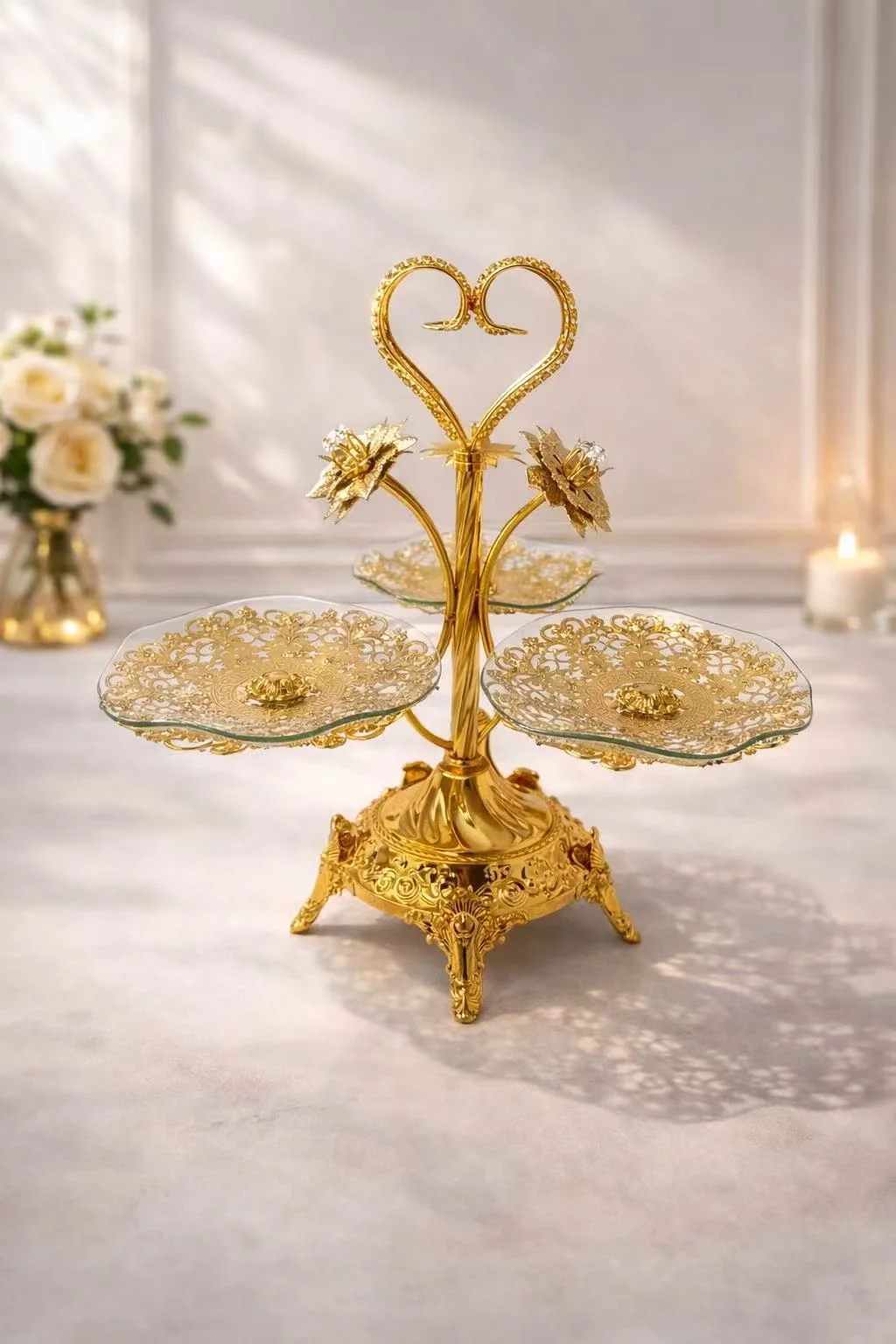 Creative 3-Tier Round 4 Grid Fruit Plate European Luxury Snack Candy Tray Living Room Coffee Table Decor Ornament