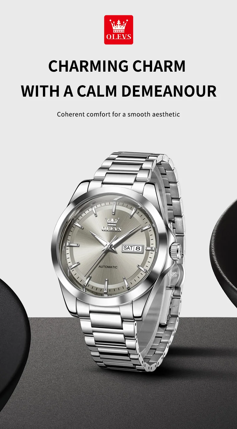 OLEVS 7090 Luxus Herrenuhr Neue Originalmarke Automatische Mechanische Uhren für Herren Stahlarmband Einfache Business Herren-Armbanduhr – Detail 7