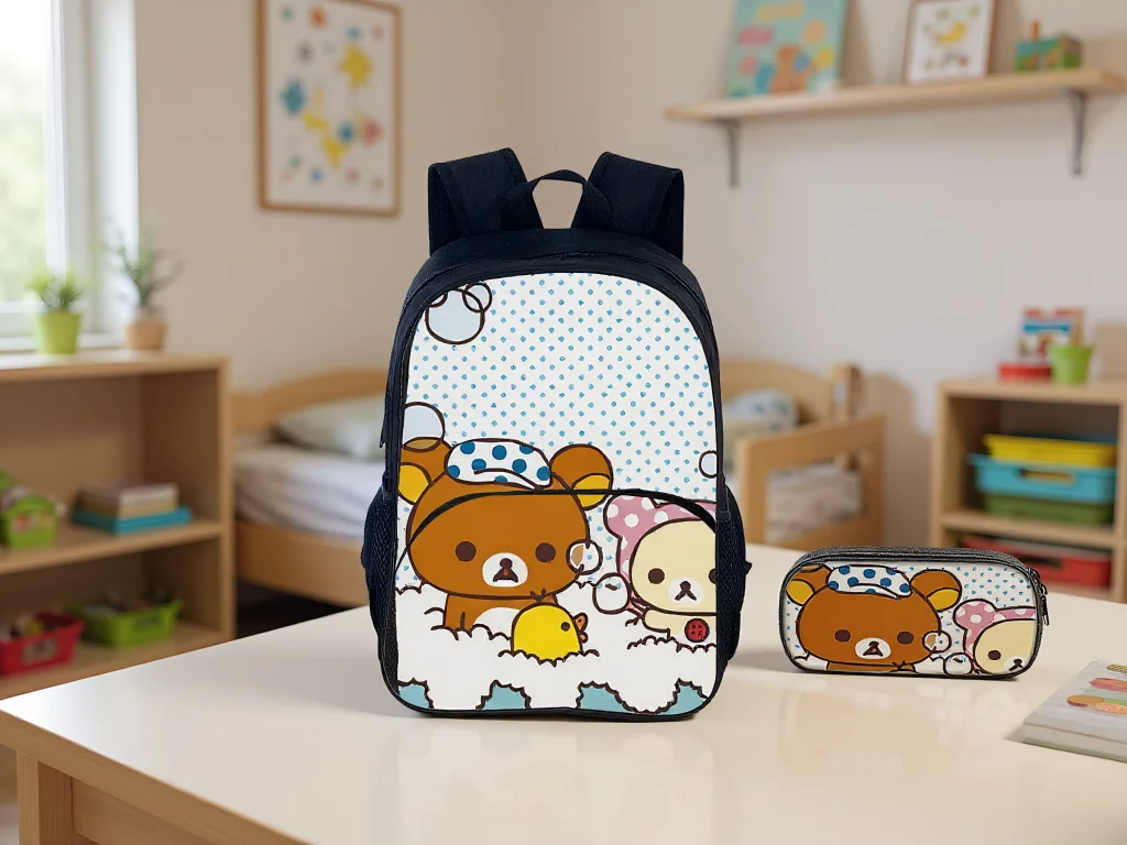 Rilakkuma Little Boy Girl Lightweight Backpack with Pencil Box 2Pcs Set-Back to School Daypack for Kid
