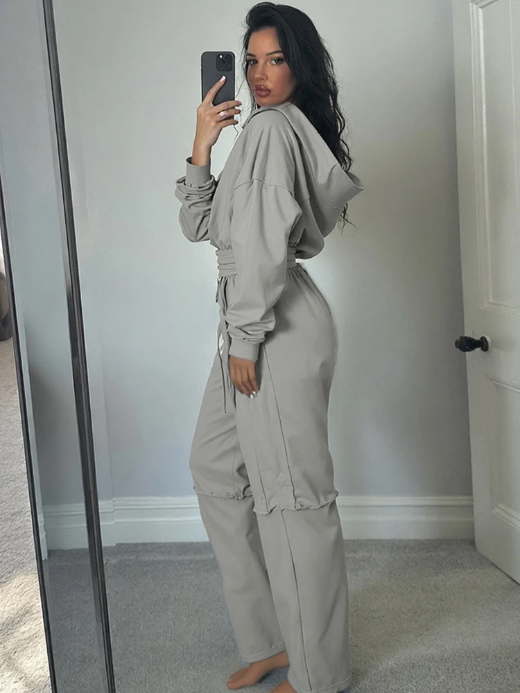 Estranho gato casual agasalho feminino 2 peça conjunto painéis listras desportivo simples hipster com capuz zip jaqueta + calças largas combinando ternos