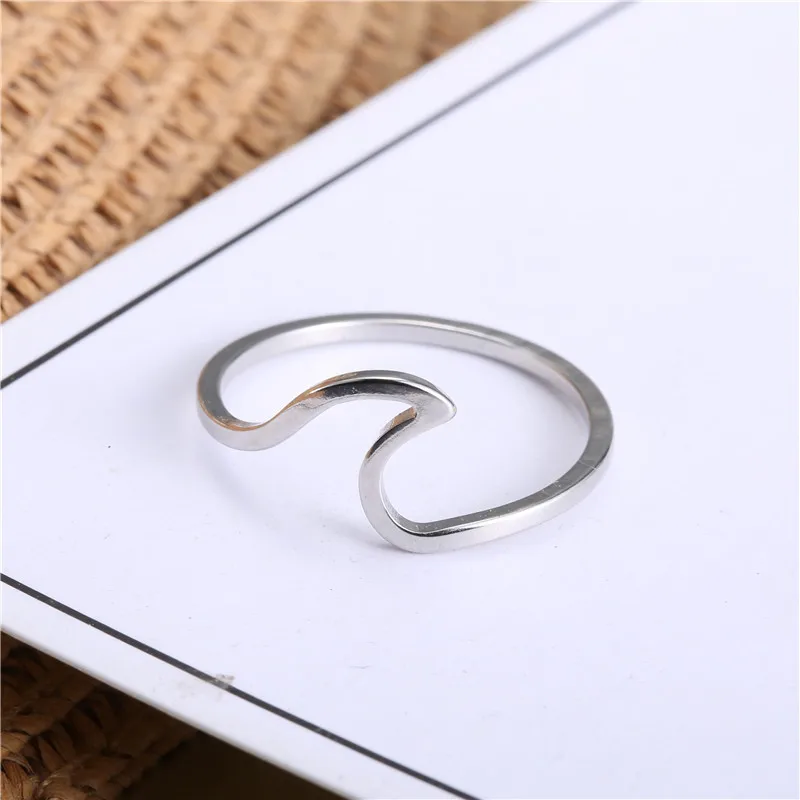 Fashion Simple Boho Jewelry Wave Stainless Steel Ring Women Bohemian Trending Products Women\'s Stainless Steel Jewelry