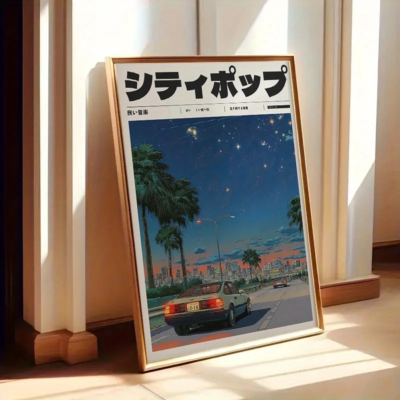 Japanese Anime Car Scenery Canvas Print Poster Japandi Vintage Aesthetic Art Prints Living Room Bedroom Wall Art Home Decor