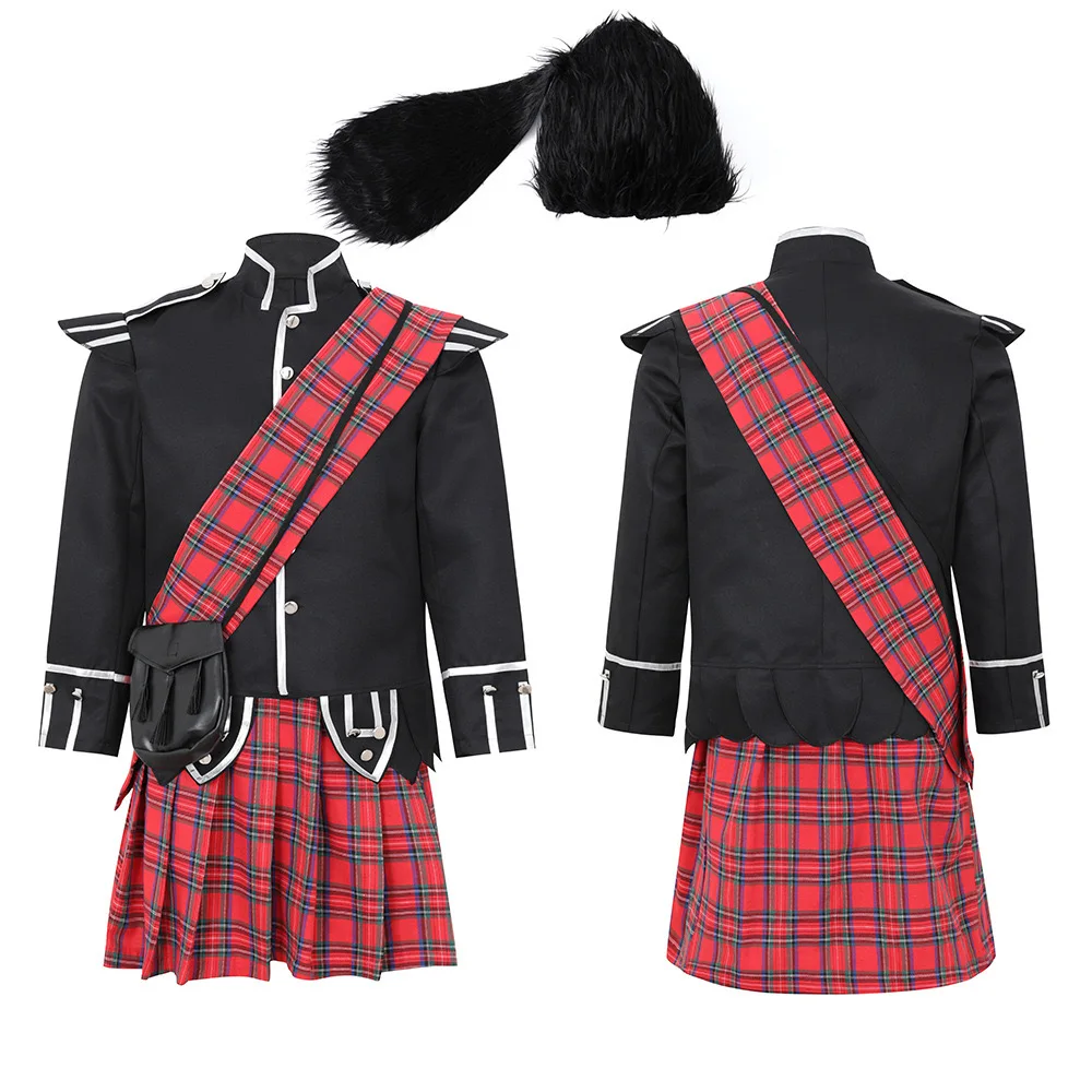 

Men Scottish Honor Guard Cosplay Halloween Red Grid British Soldiers Costumes Carnival Purim Stage Role Play Showing Party Dress