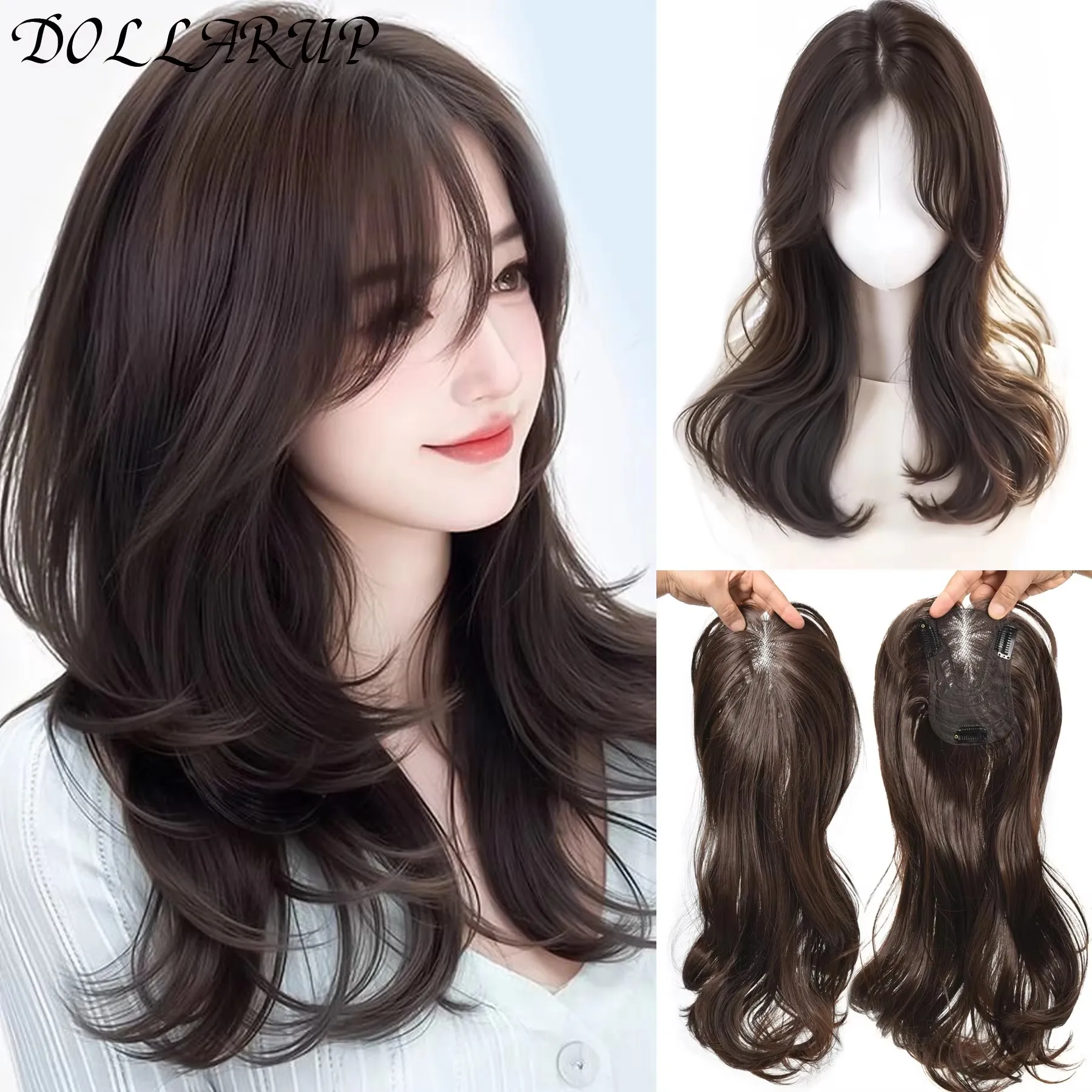 

JKL Синтетический длинный прямой многослойный парик на заколке для наращивания волос Натуральный пушистый верх на голову Искусственная часть волос с зажимом для челки