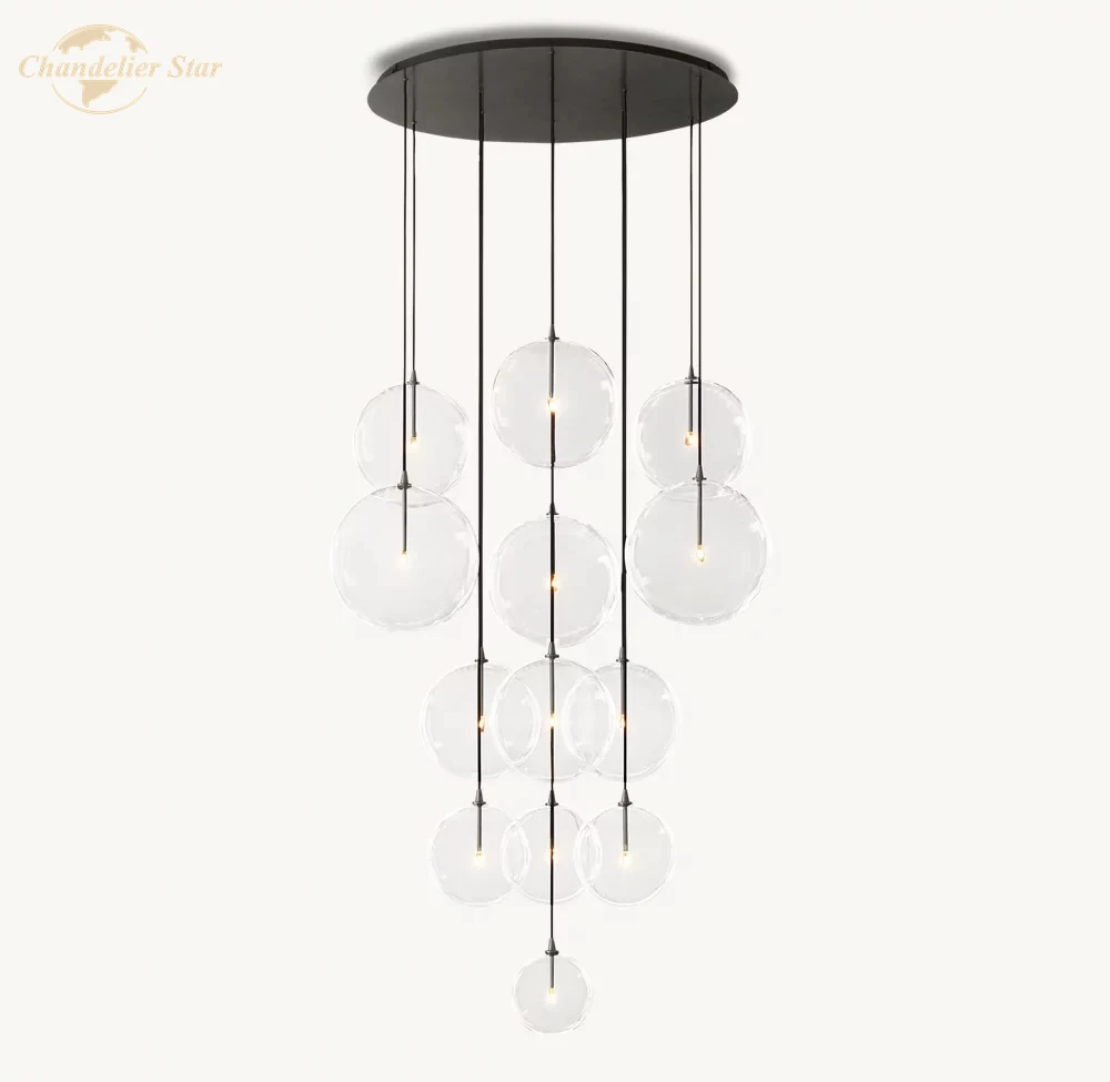 Modern Round Pendant Lights Clear Glass Globe Cluster Chandeliers Decoration Living Room Staircase Hanging Lamps Lustre