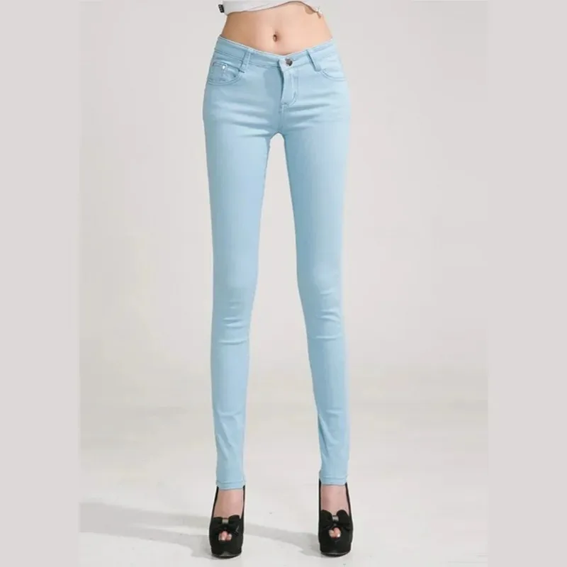 Candy Colored Pencil Jeans Women Mid Waist Full Length Zipper Slim Fit Skinny Denim Pants 2023 Spring Autumn Hot Fashion Jean