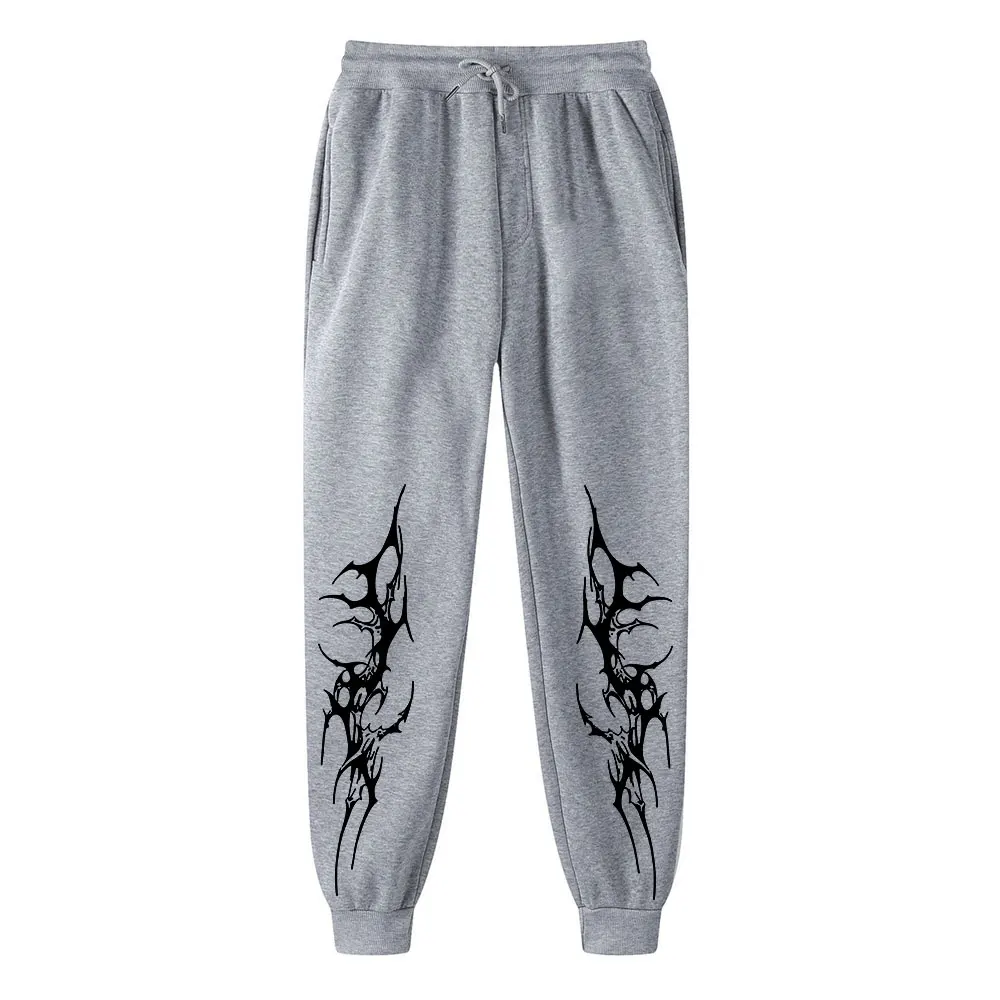 Men’s Casual Pants Thorns Print Sweatpants Hip Hop Y2K Trousers Fleece Lining for Men Fall Winter Gothic Streetwear 5 Colors