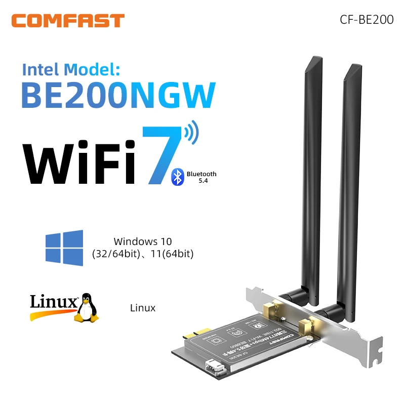 BE200 PCI-E Wireless Adapter 8774M WiFi 7 Pcie Card Bluetooth 5.4 6GHz BE200NGW 802.11BE PC/Laptop Antenna For Win10/11 Linux