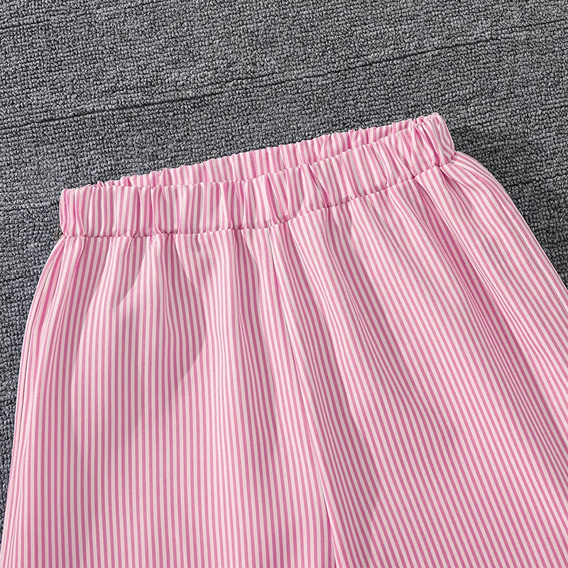 Kids Costume Suit For 4-12 Years Girls Pink Striped Long Sleeve Lapel Cardigan Shirt & Pants Daily Causal Style Comfortable Suit
