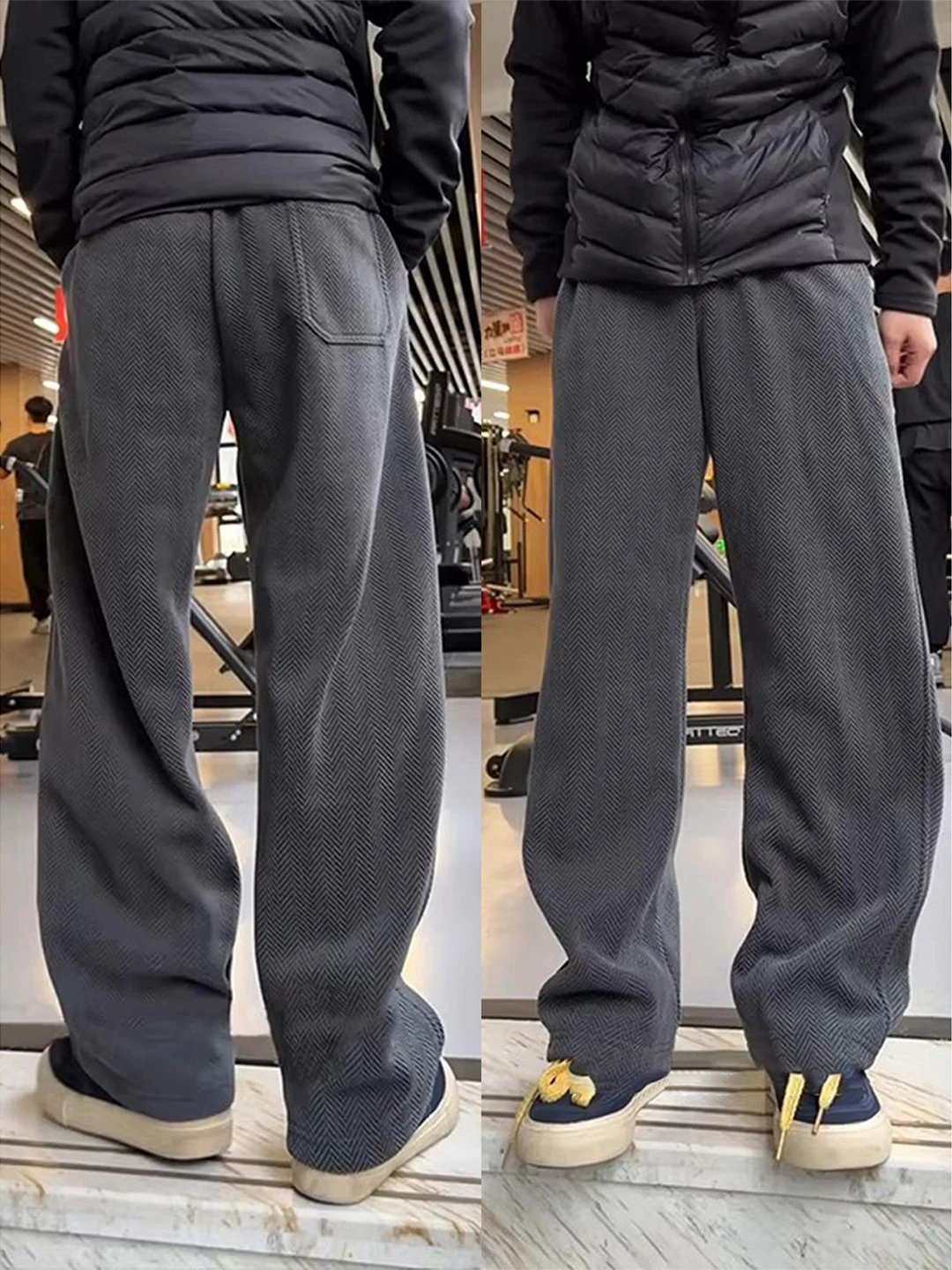 

American Sle Heavyweight Men's Winter Fce Lined Straight Leg Wide Leg Pants Casual Sports Trousers Knife ape