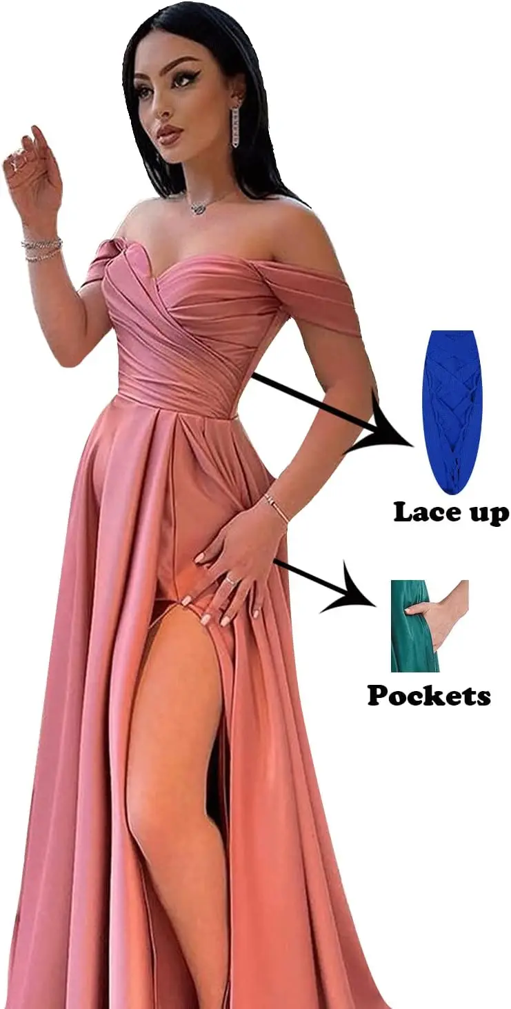 Vestidos de dama de honor de satén con hombros descubiertos para mujer, vestido de novia, graduación, vestido de noche Formal, vestido Formal elegante para mujer 2025