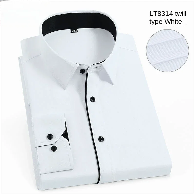 Trim Pure White Shirt for Men\'s Suits Business Casual Undershirt Long-Sleeved Shirt for Spring/autumn Business Slim Fit Shirts