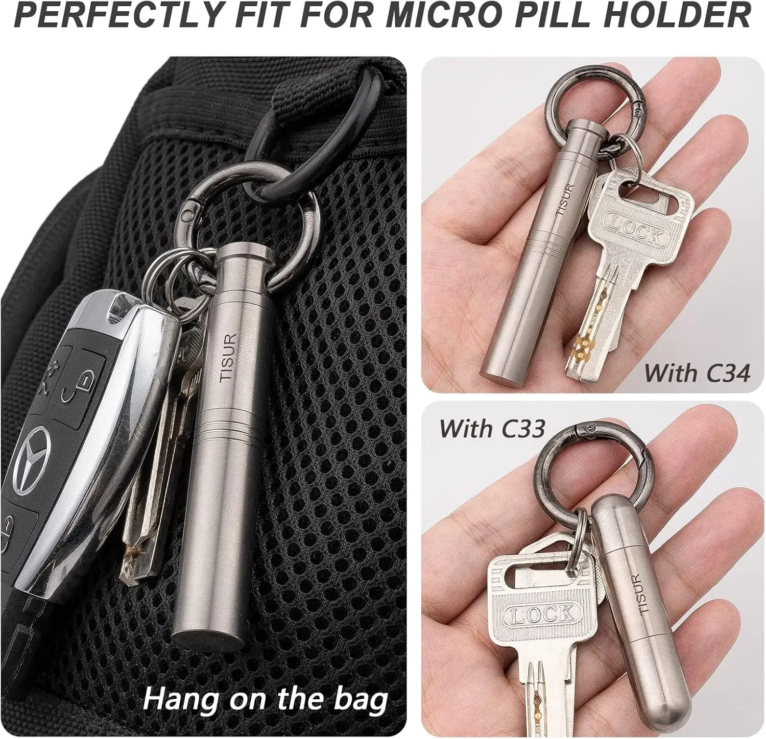 TISUR Small Keychain Pill Holder ,Titanium Metal Travel Pill Case Portable Pill Organizer Container for Purse Waterproof C34 - view 6