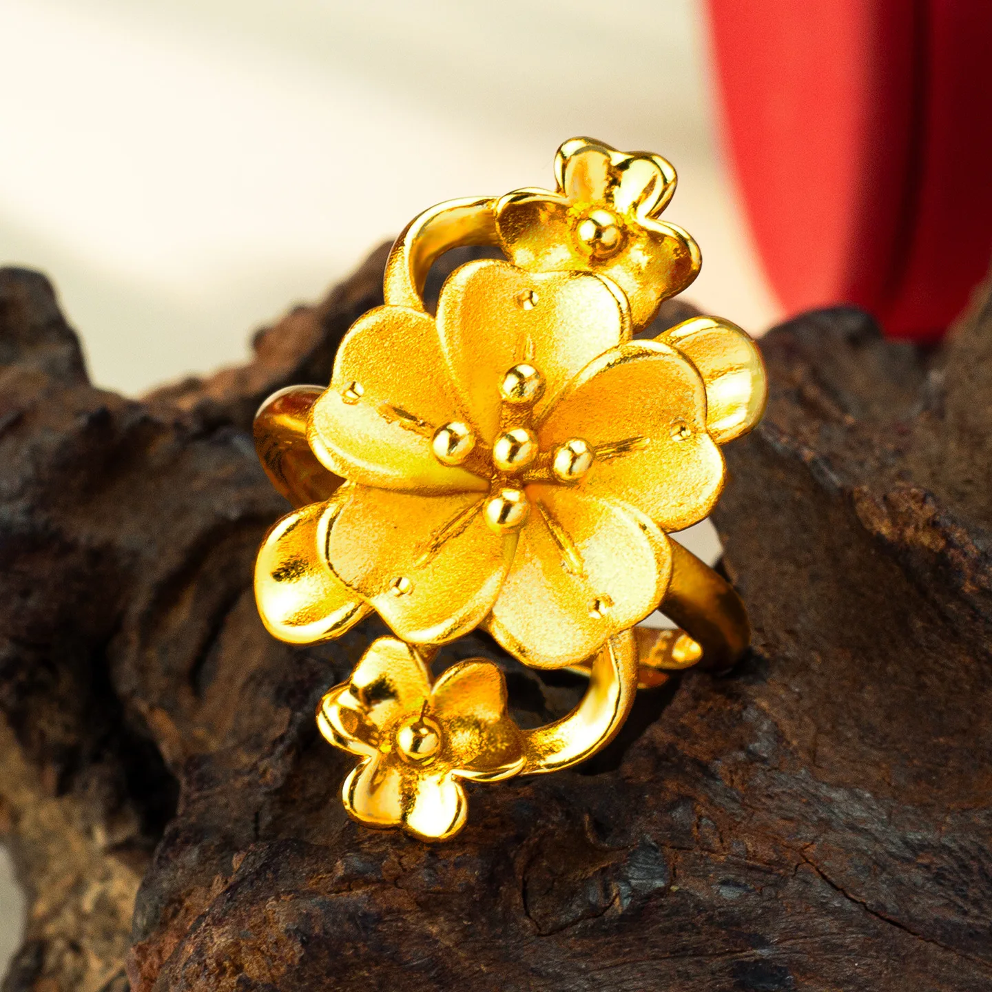 

Gold Shop Same Style 9999 24K Real Gold Women's Gold Ring Open Gold Flower Girlfriend Birthday Gift Sexy and Beautiful Jewelry N