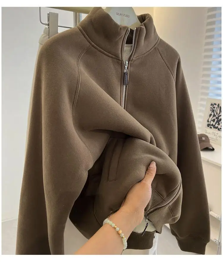 Fleece Sweatshirt No Hat Womens Heavyweight Winter Plush Corduroy Handcrafted Raglan Star-Shaped Laceup O Neckz Girls' Flocking