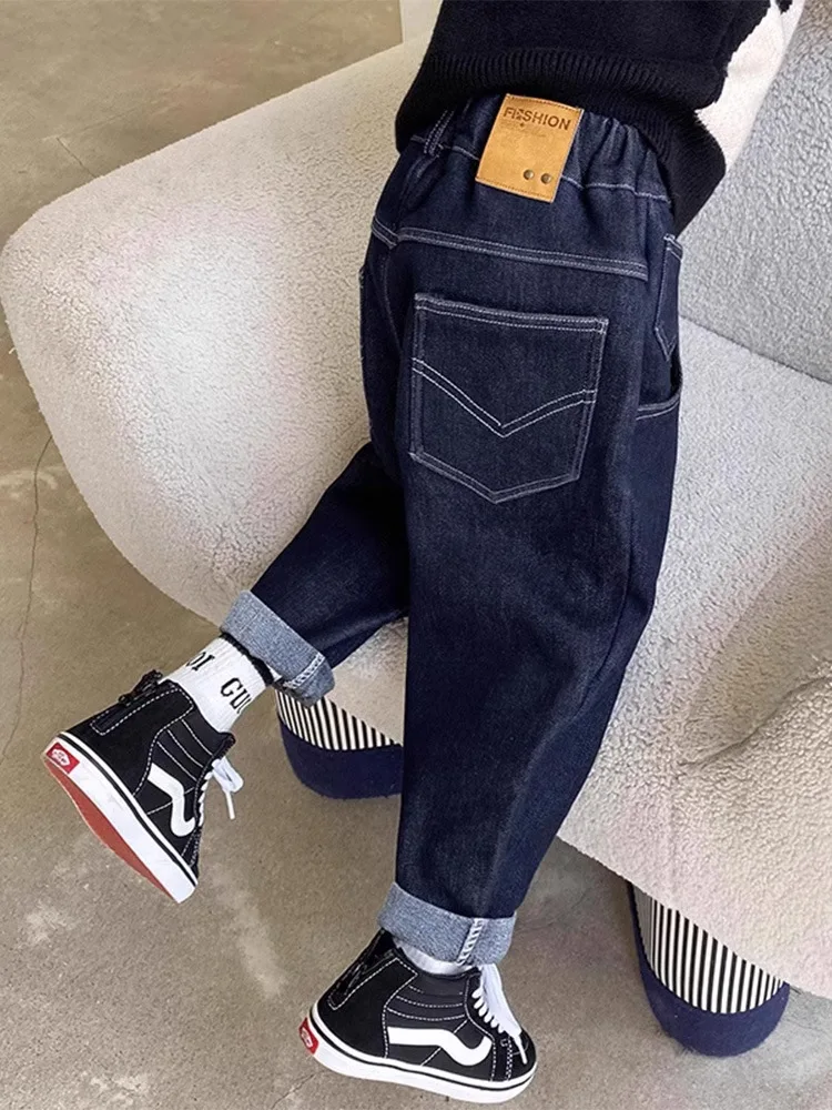 Boys Elastic Waist Jogger Jeans 2024 Spring Autumn New Straight Denim Pants Big Kids Casual Clothes 4 6 8 10 12 14Years