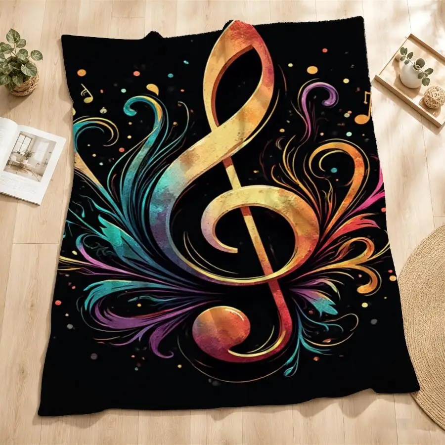 Gradient Golden Treble Clef Art Throw Blanket for All Indoor Space Daily Relax Birthday Anniversary Melody Hobby Gift