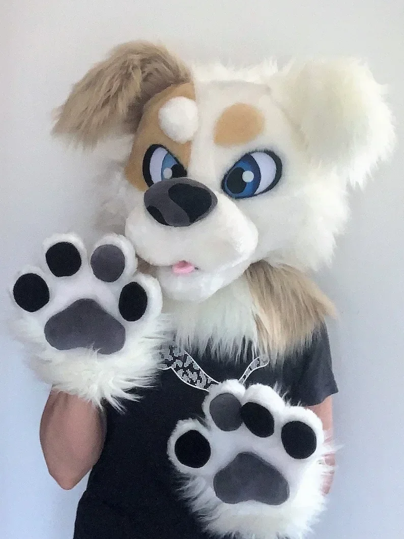 Fursuit Wolf Brown Long Fur Furry Costume Husky Dog Fox Mascot Costume Cosplay Party Fursuit Halloween Suit Adult Size