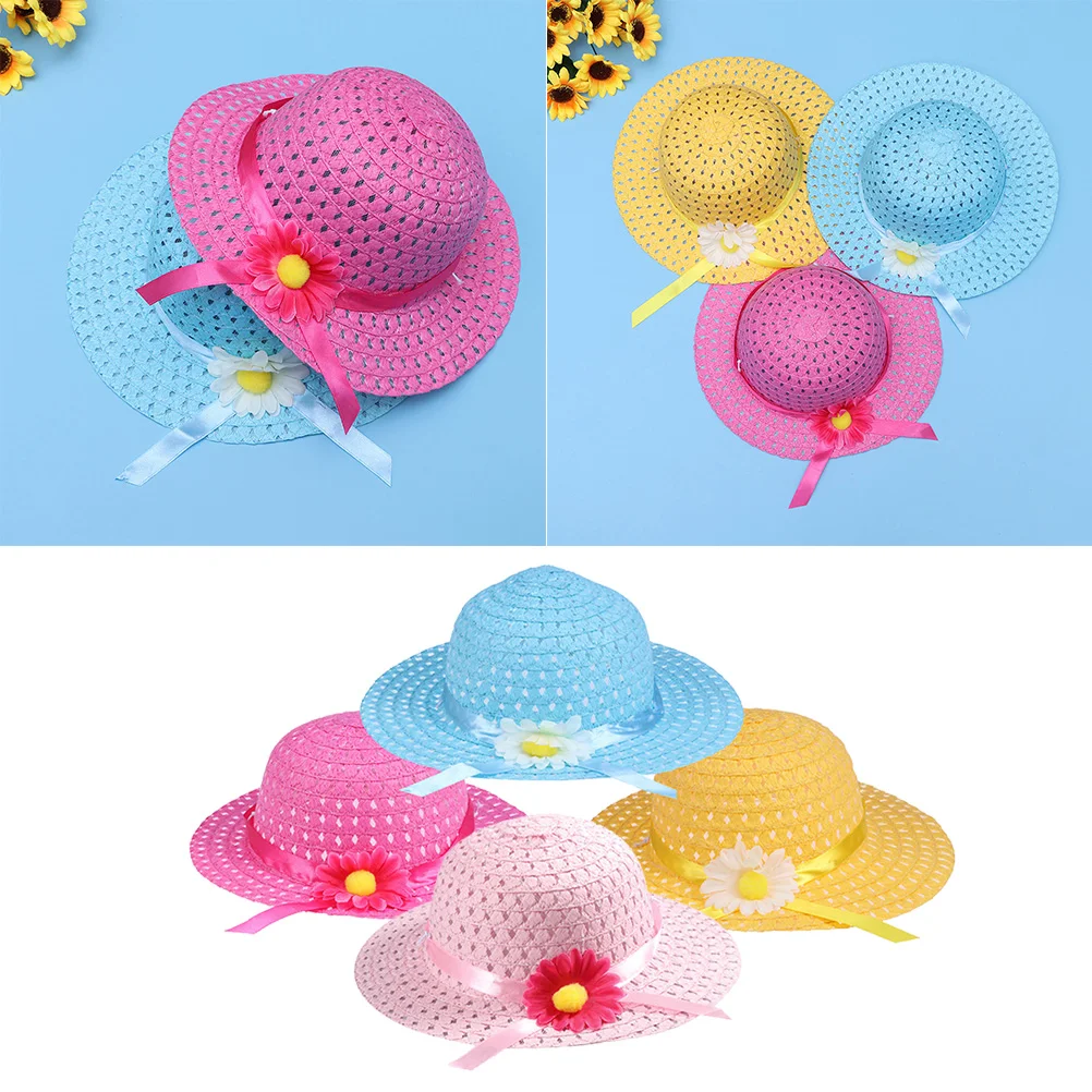 

Set Kids Sunflower Decor Toddler Fedora Cap Girls Birthday Party Hats Outdoor -7 Years Premium Straw Material