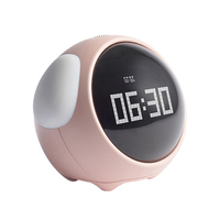 Alarm Clock LED Snooze Digital Bedside Clock Cartoon Voice Control Night Light, Pink, Regular