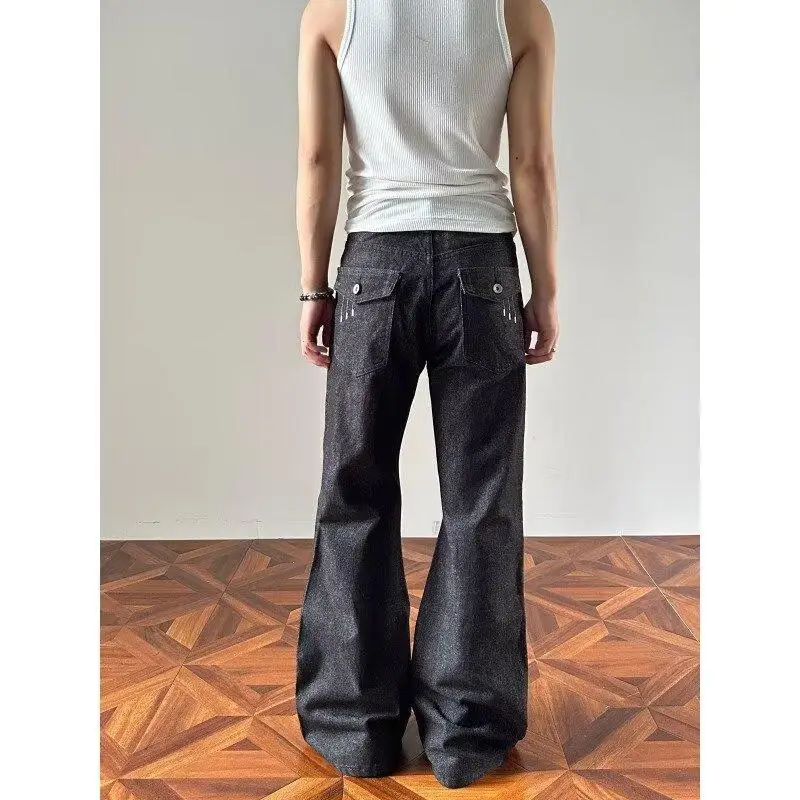 Men's Minimalist Style Retro Jeans Casual Wide Legs Sweatpants Boys Pants Street Bottom Male High Waist Unisex Baggy Trousers