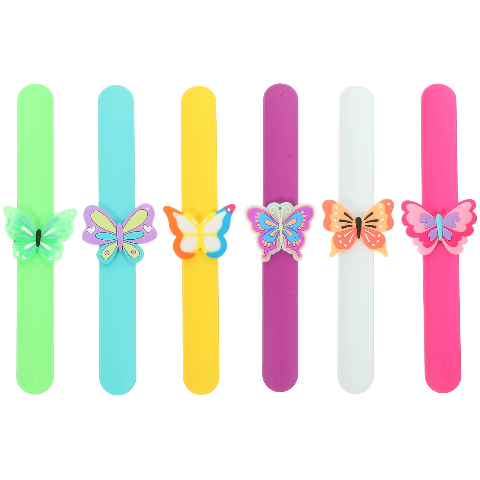 6Pcs Cartoon Butterfly Slap Bracelet Silicone Wrist Band Snap Style Portable Lightweight Party Gifts for Girls School