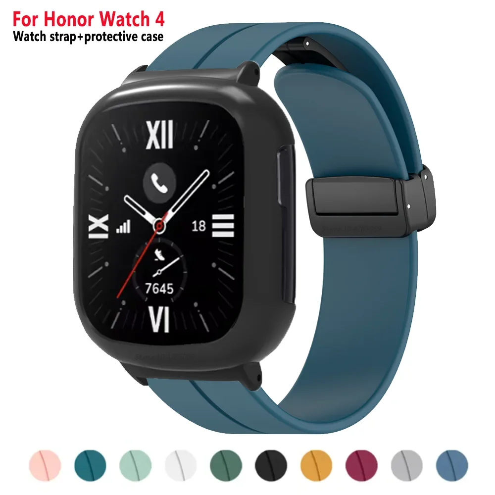 Magnetic Silicone Strap For Honor Watch 4 Wristband Bracelet Replacement Strap+Case For Huawei Honor Watch 4 Band Accessories