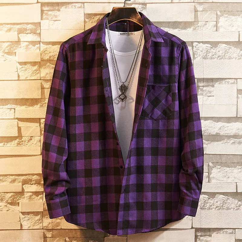 Fashion 2022 New Brushed Plaid Casual Long Sleeve Shirt Casual Flannel Shirt Men's Shirt Chemise Homme Designer Clothes Men