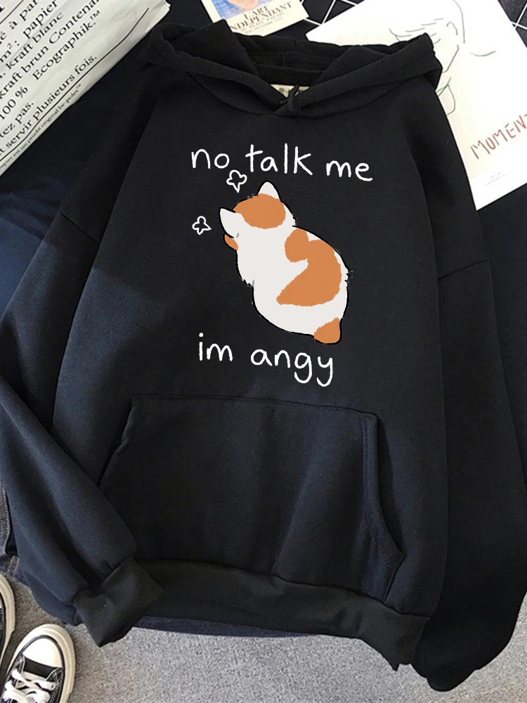 2024 New No Talk Me Im Angy Cute Cat Print Hoodie Autumn Fashion Women's Kawaii Clothing Women's Winter Hoodie