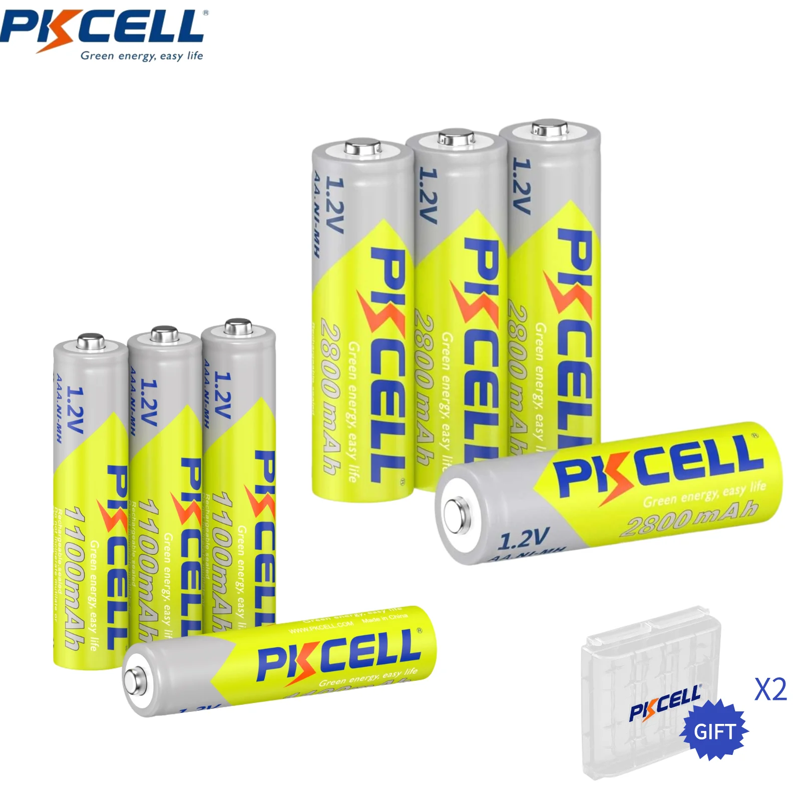 PKCELL1.2V Ni-Mh Batteries 8PC Combo 4PC AA Rechargeable Batteries 2800mAh and AAA 4Pack Rechargeable Batteries 1100mAh For Toy