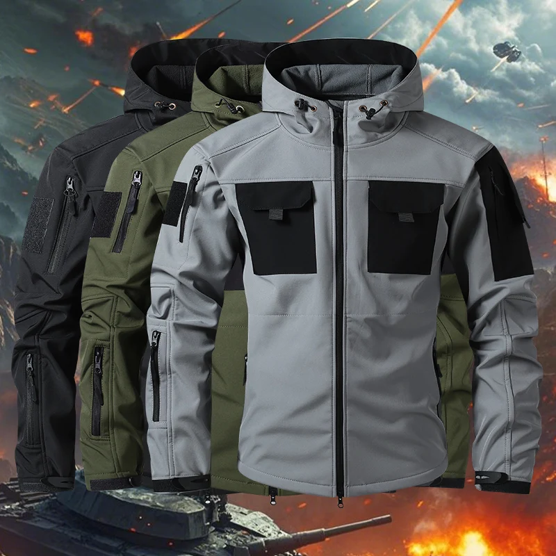Mens Tactical Softshell Jackets Waterproof Windproof Outdoor Military Combat Jacket Men Fleece Lined Hooded Coat Hiking Hunting