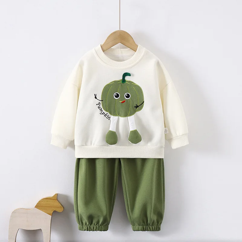 Boys Suit New Cartoon Pumpkin Kid's Clothes Spring Autumn Boys Fashion Versatile Sweater Two-piece Set Warm Children's Clothing