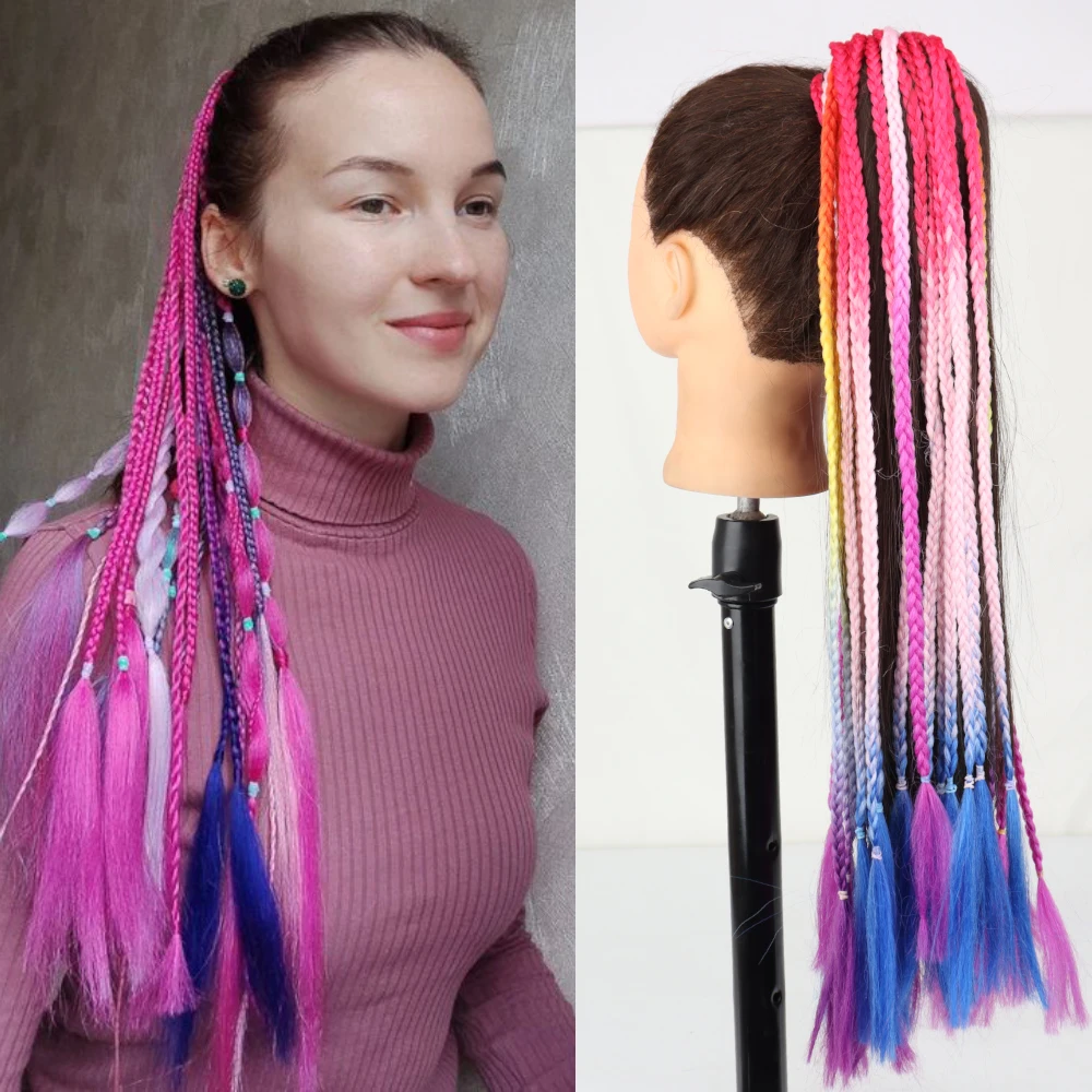 

AZQUEEN synthetic 24" woven rainbow woven belt rubber band heat resistant high temperature fiber silk for girls wig hairpiece